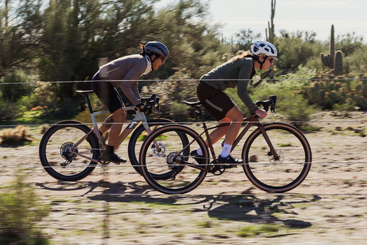 gravel bikers on a dirt road